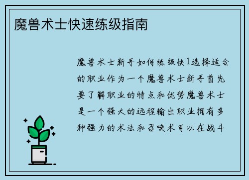 魔兽术士快速练级指南